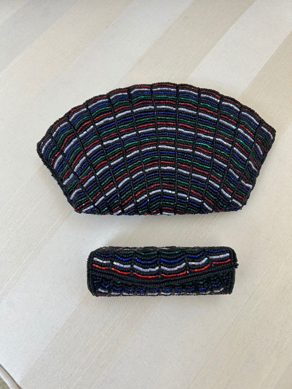 VINTAGE NEIMAN MARCUS BEADED BAG & LIPSTICK CASE BLACK NWOT